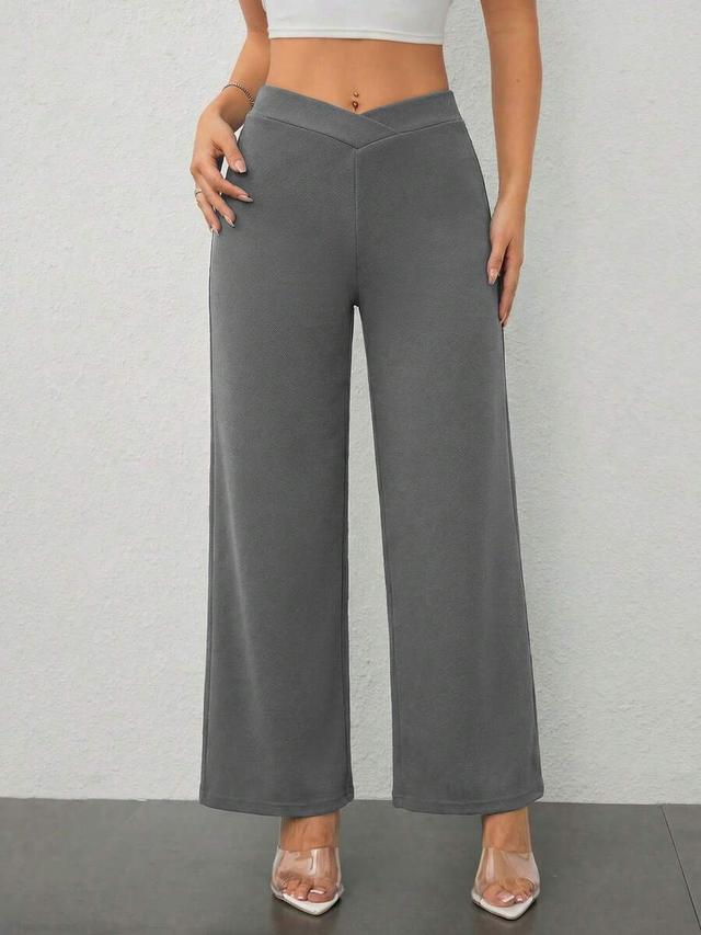 grey casual waist cross fit straight pants