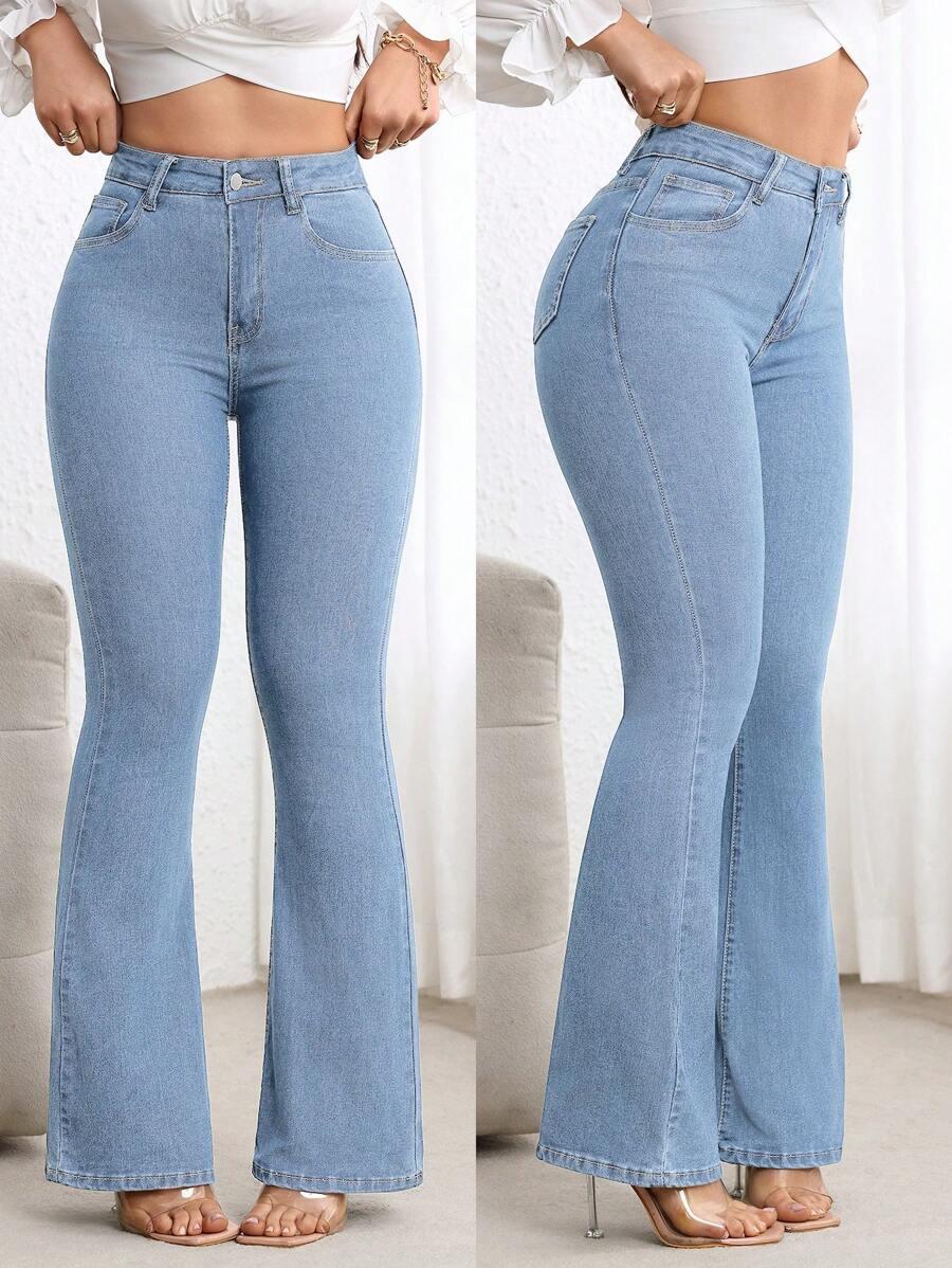 light wash high waisted flared denim jeans