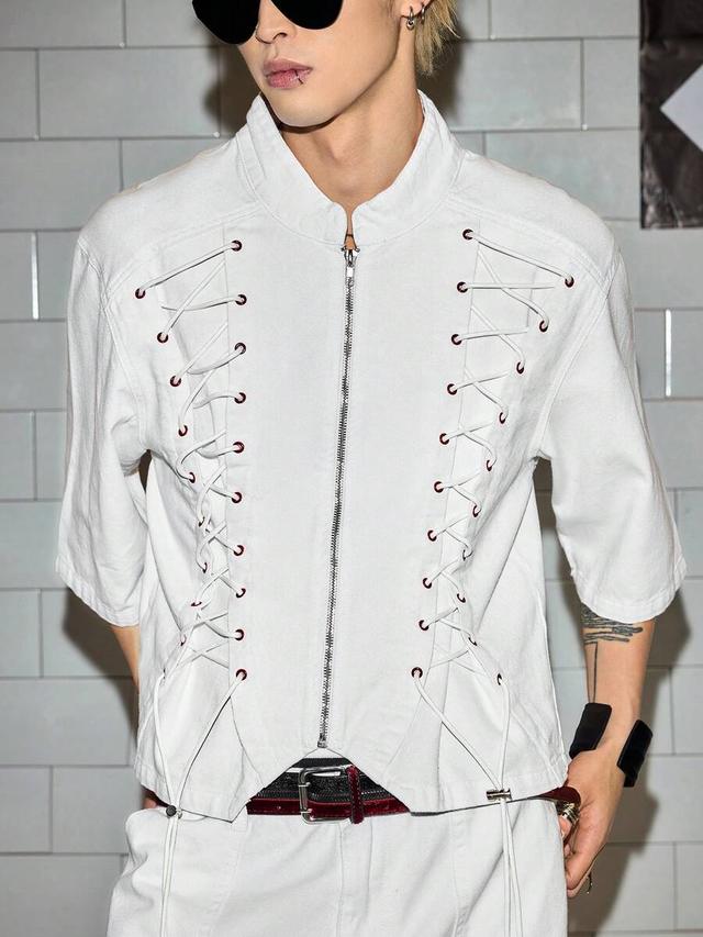 white denim lace-up casual jacket