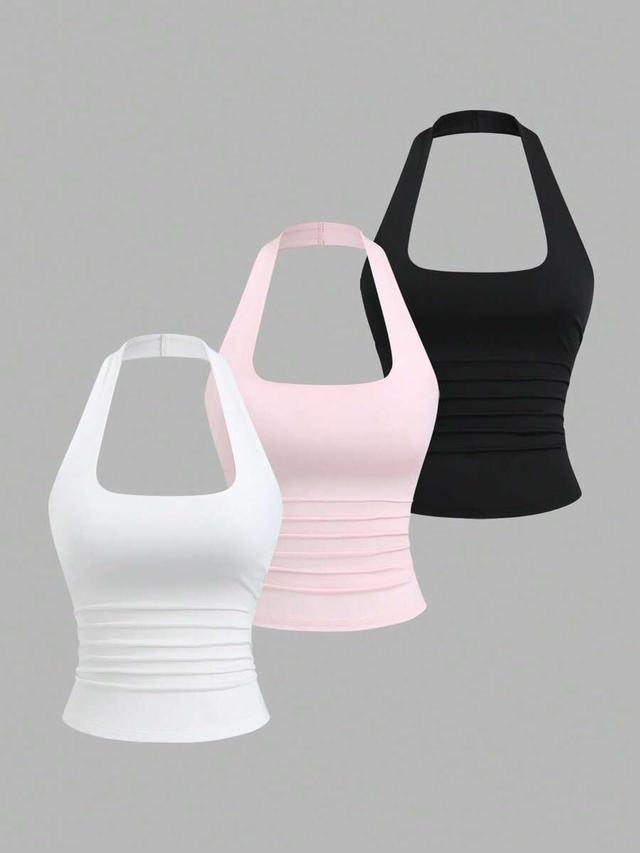 white flattering slim fit halter neck tank top set