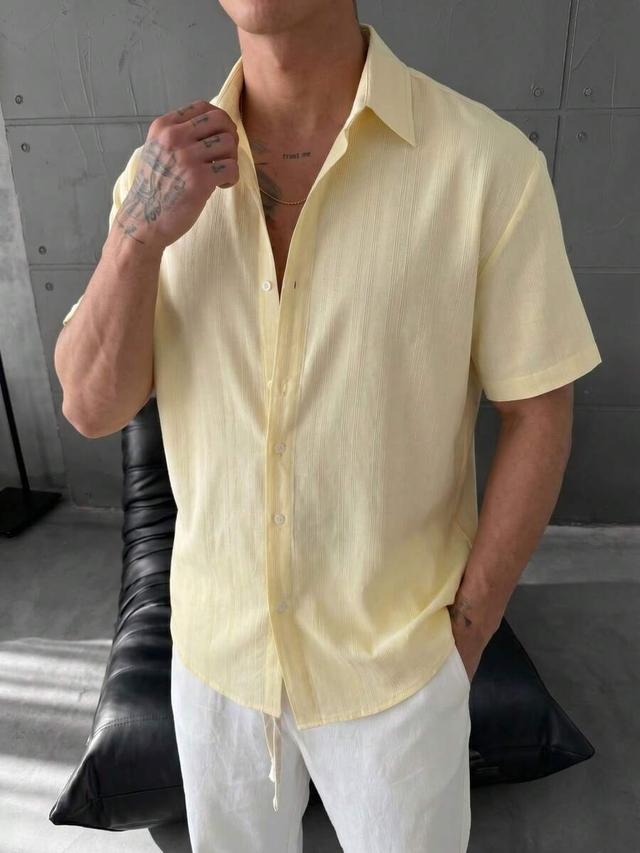 men's slim fit textured yellow striped jacquard shirt