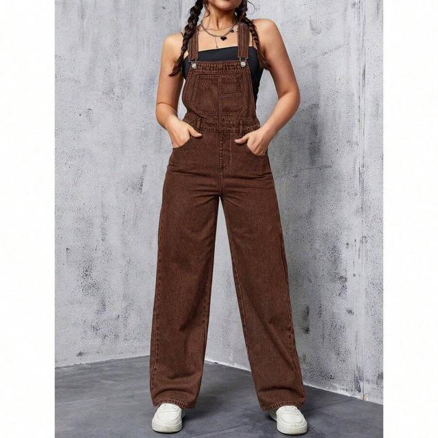 women's vintage washed brown denim overall workwear pants