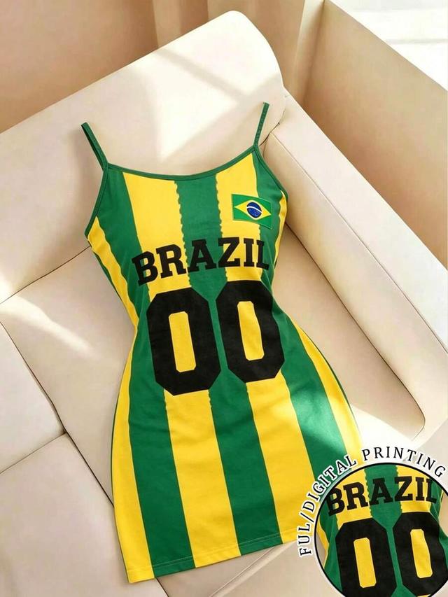 brazilian style striped graphic sports camisole dress