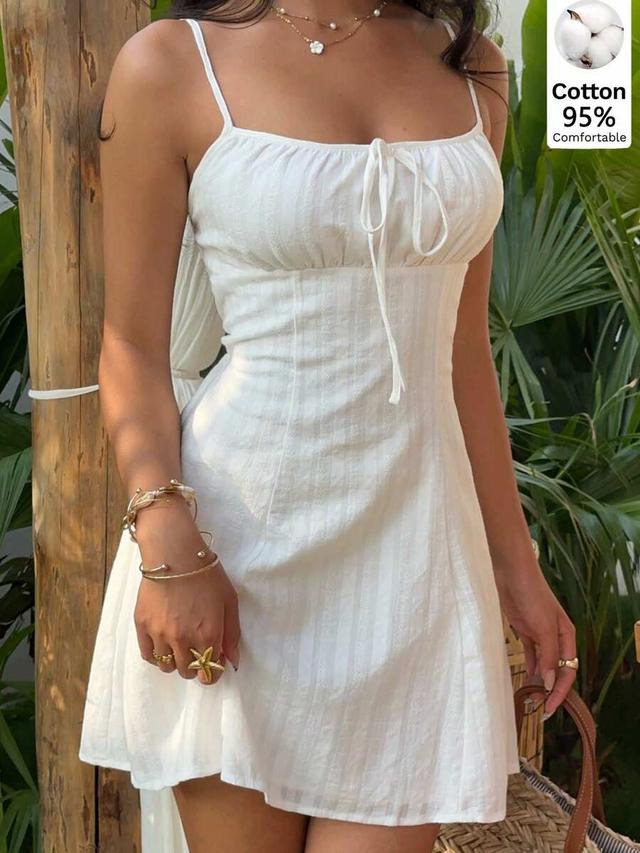 white textured cotton camisole mini dress