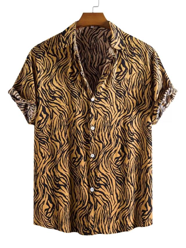 men's zebra print short sleeve button up shirt