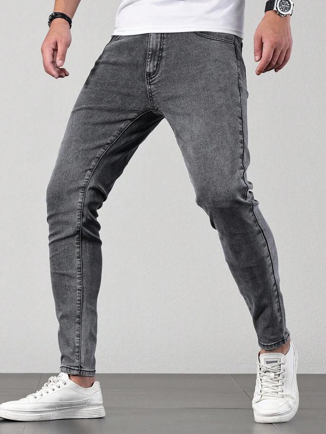 men's washed grey slim fit denim jeans