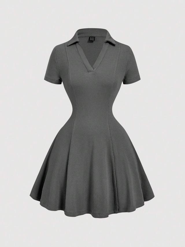 vintage dark grey ribbed knit mini dress