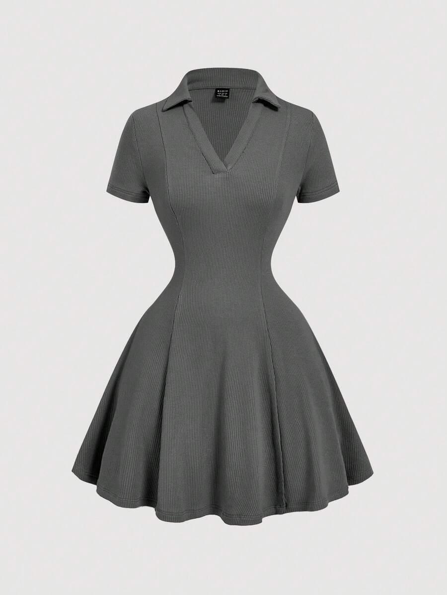 vintage dark grey ribbed knit mini dress