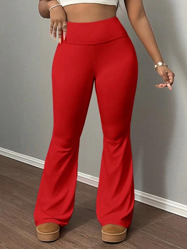 red high waist stretchy flare yoga pants