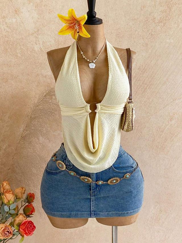 soleia women's summer beach asymmetric halter backless camisole