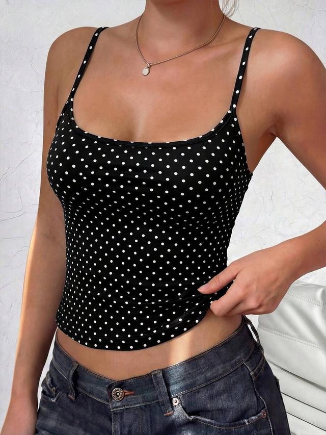 women's black polka dot fitted camisole top