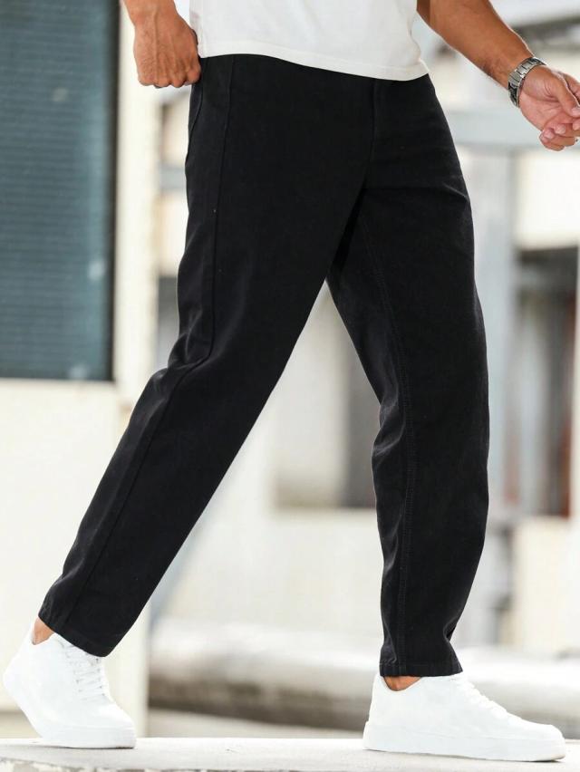 men's black straight leg loose fit casual jeans