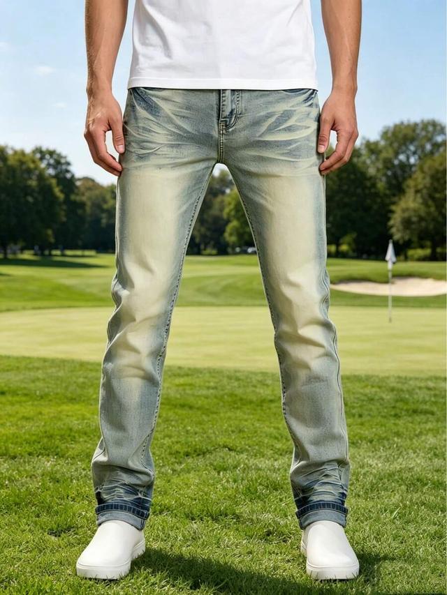 men stretch slim straight vintage mud washed denim jeans