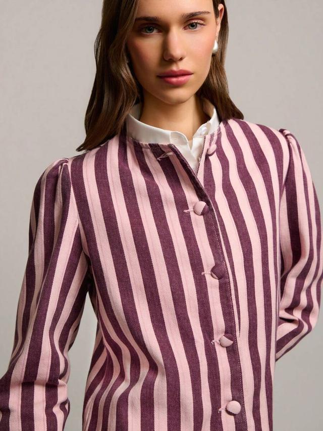 striped puff sleeve button down blouse