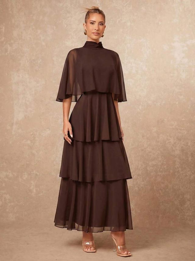 elegant dark brown multi-layer chiffon cake dress