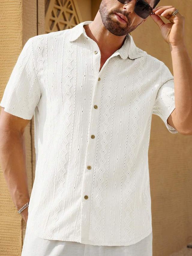 white knit jacquard polo collar short sleeve shirt
