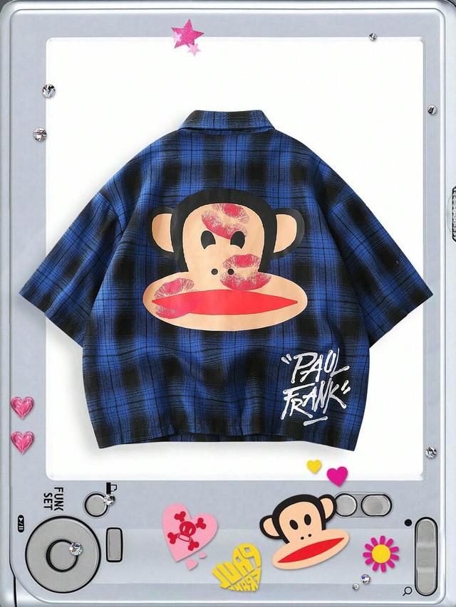 blue and black plaid short sleeve casual shirt