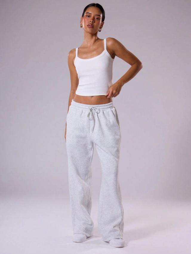 grey marl wide leg drawstring sweatpants