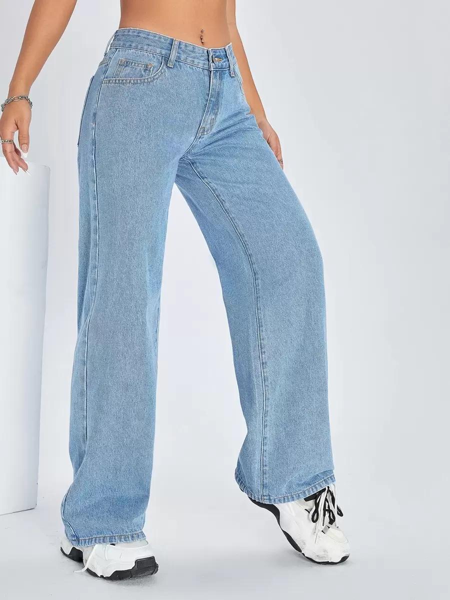 light wash wide leg denim jeans