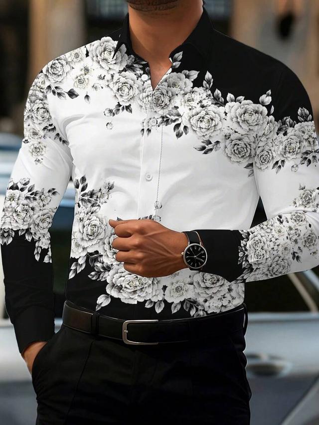 black and white rose print long sleeve shirt