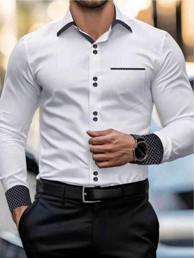 white and black contrast long-sleeved dress shirt
