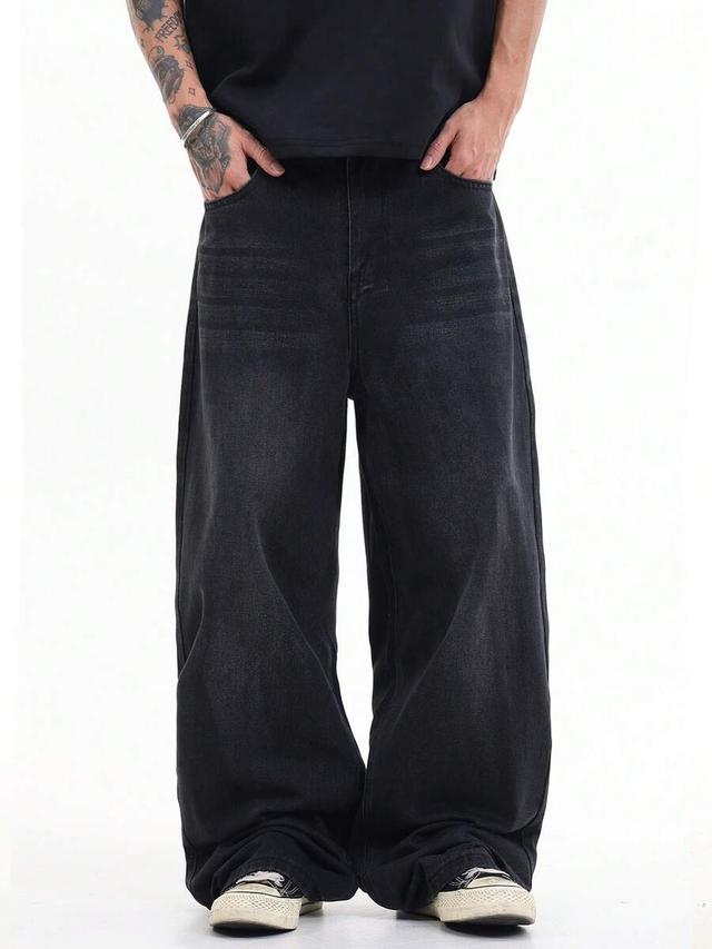 washed black baggy wide leg denim jeans