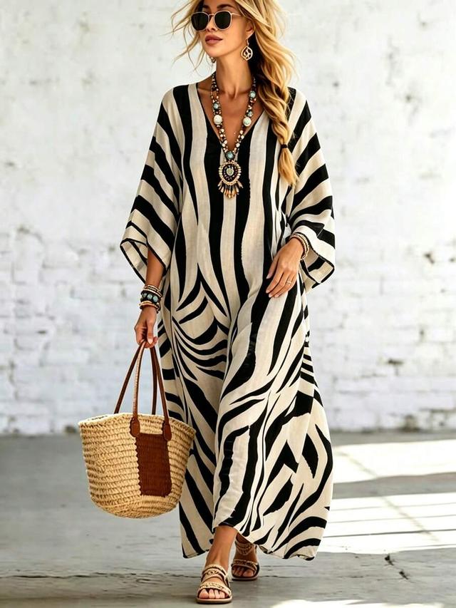 emery rose women's casual vacation zebra striped print color block dress