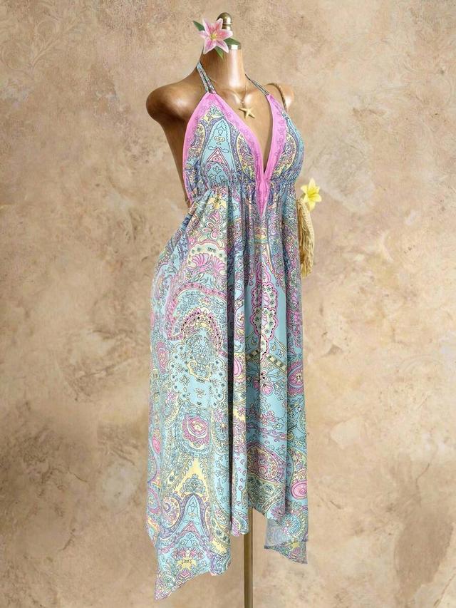 pastel paisley print halter neck summer dress