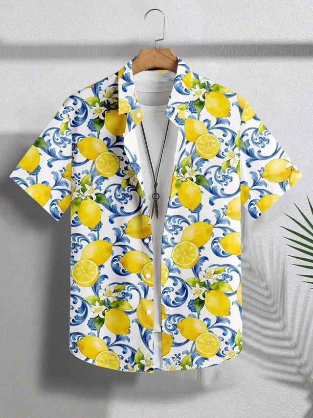 lemon fruit print casual summer shirt