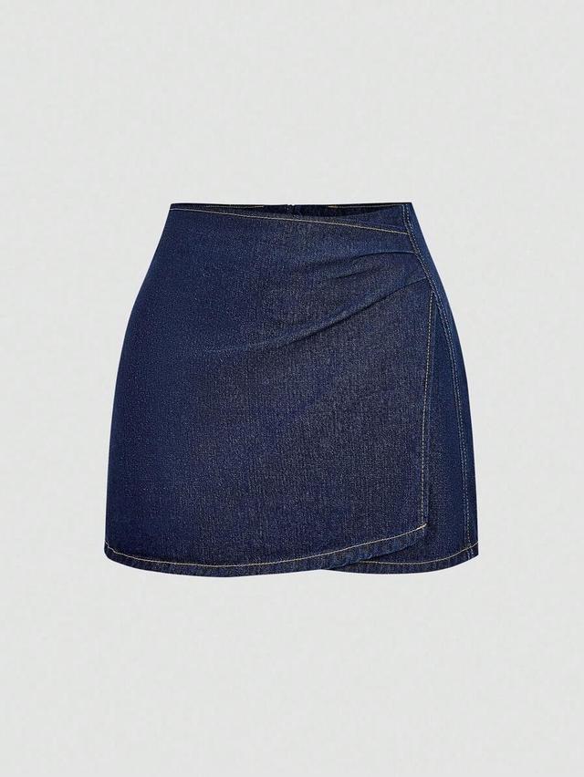 dark wash denim wrap mini skirt