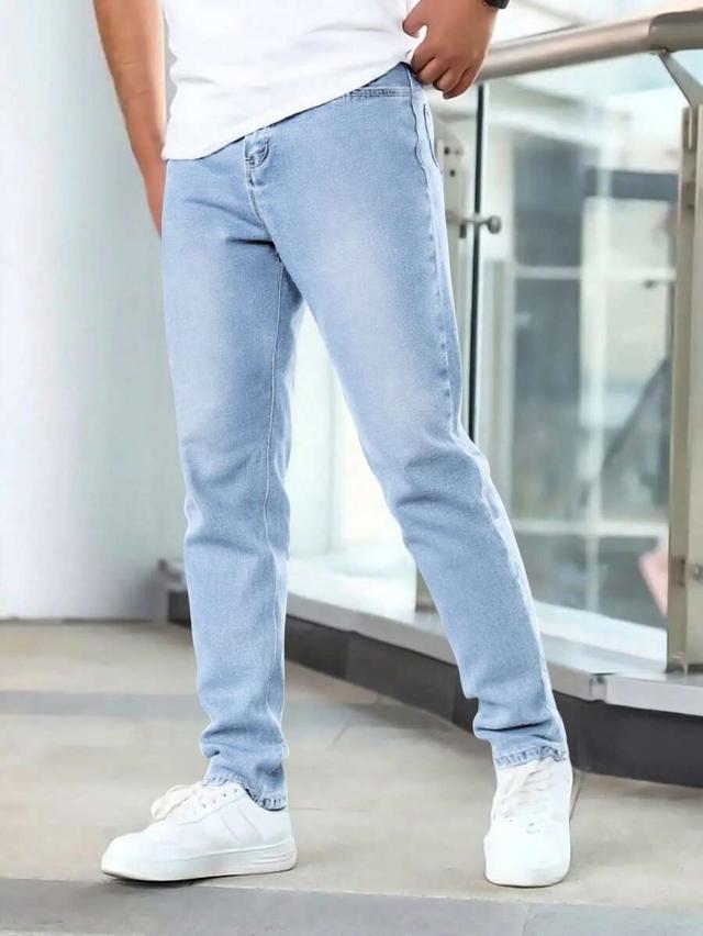 men's light wash slim-fit cotton denim jeans
