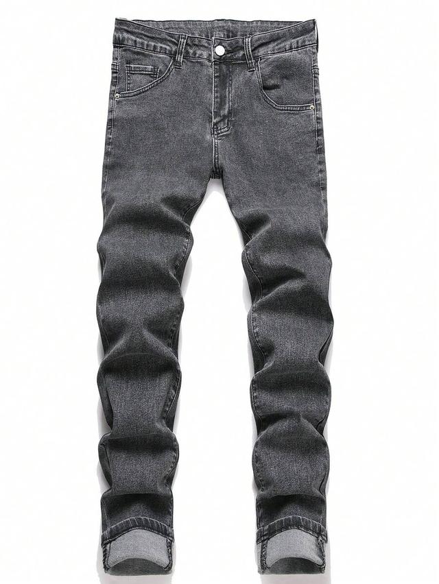 solid gray straight leg casual denim jeans