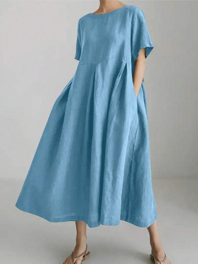 women's loose casual linen dress in light blue