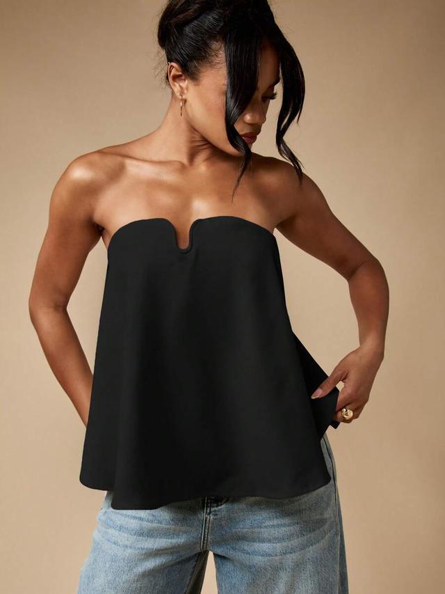 black strapless u-bend notch bustier tank top