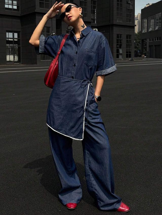 dazy denim shirt and shorts set