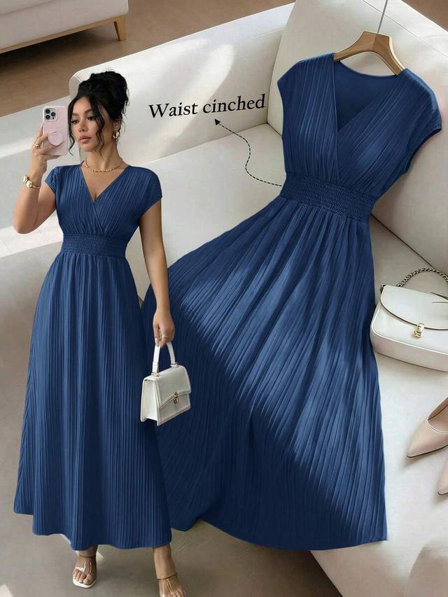 gloweve women's v-neck sleeveless pleated mid-length dress