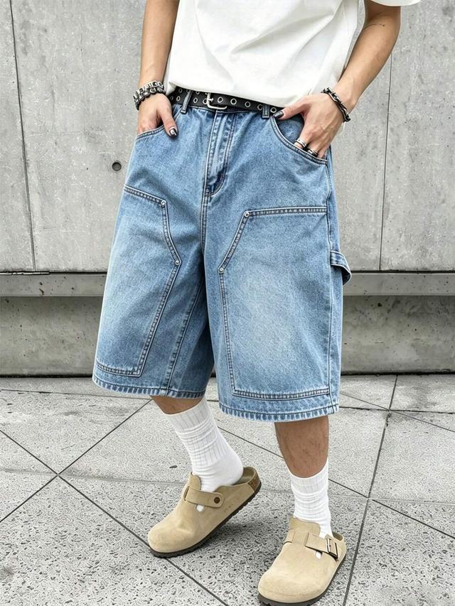 loose casual streetwear light blue denim bermuda shorts