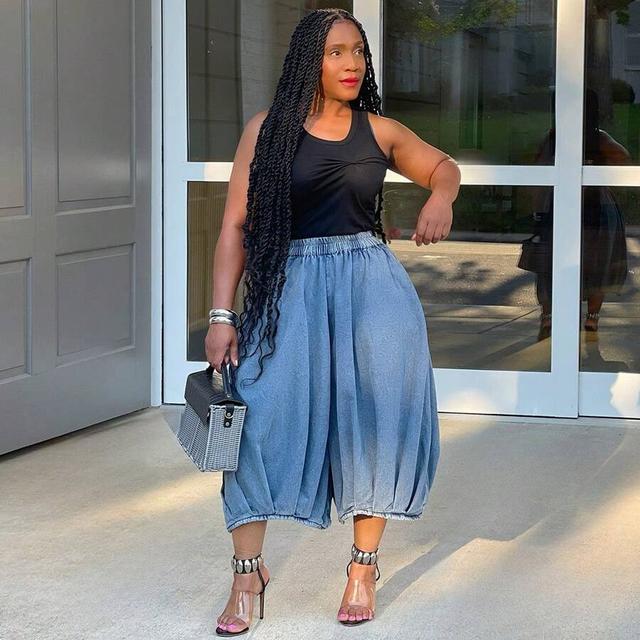 light blue high waist balloon culotte pants