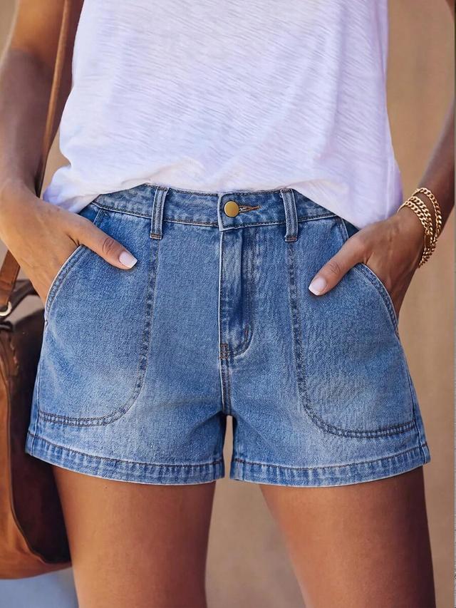 casual washed denim shorts with slant pockets