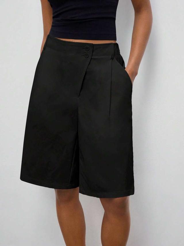 maija women's solid black casual loose shorts