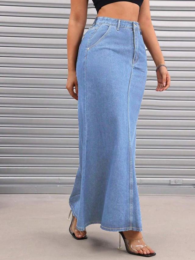 casual mid-length denim skirt for women spring