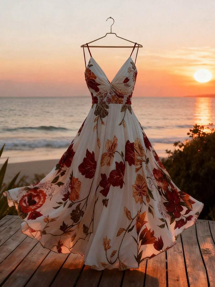 floral print v-neck midi dress