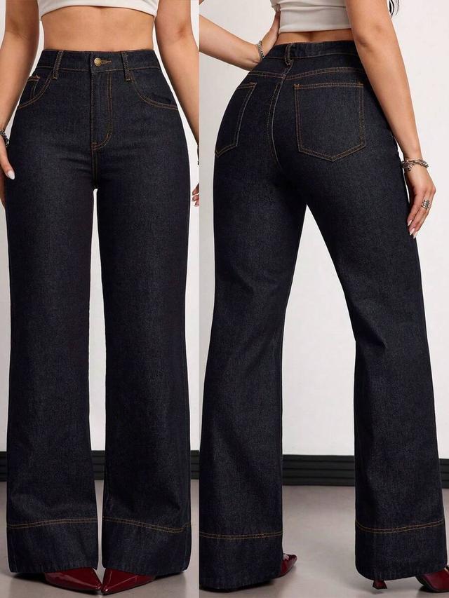 tall women's high waist wide leg dark denim jeans