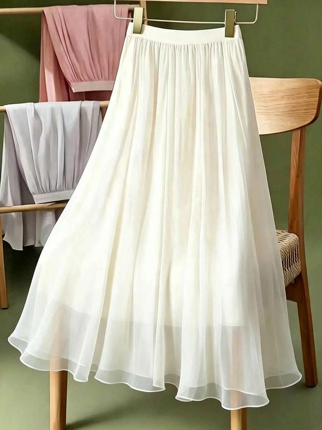 luminouswealth women's solid color shiny elegant a-line skirt