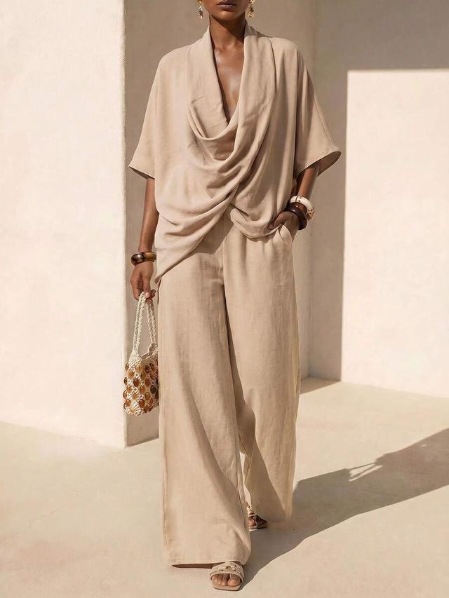 zivah elegant vacation commuting loose-fitting khaki linen blouse