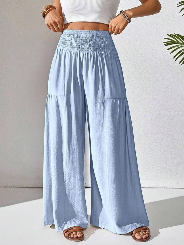 light blue solid color casual loose wide leg pants