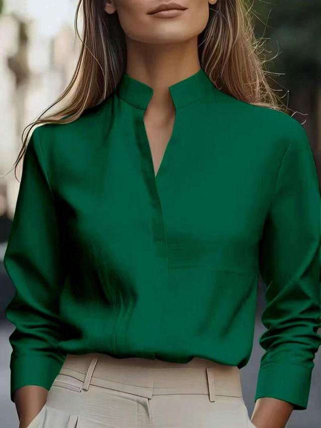 minimalist emerald green satin long sleeve blouse