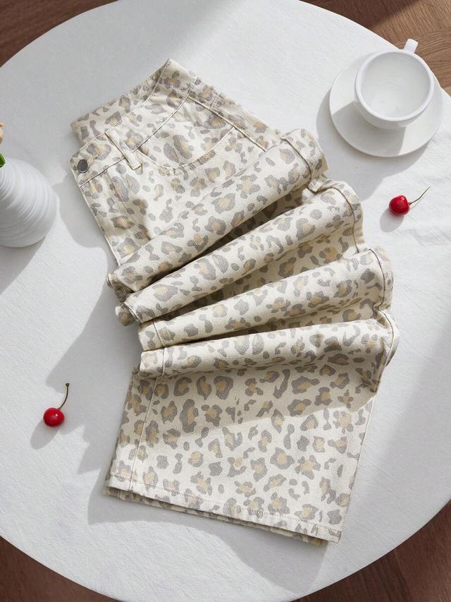 women's leopard print casual denim jeans