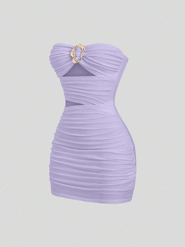 sweetra women's sexy fitted strapless metal buckle mini dress