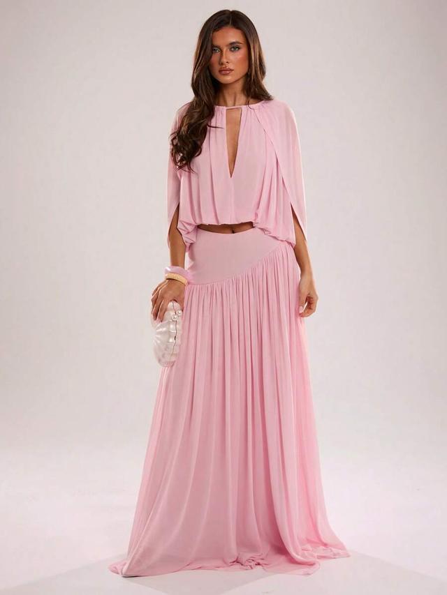 pink solid color elegant layered ruched top
